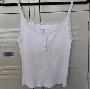 Brandy Melville White Lace Button Tank